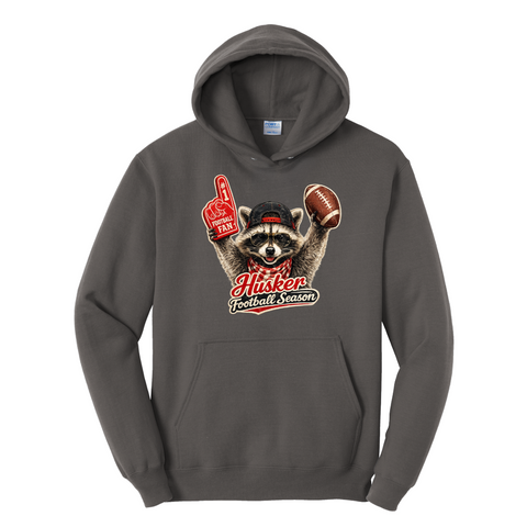 Nebraska Football Season Raccoon Hoodie | Cozy Game Day Pullover | Football Fan Sweatshirt