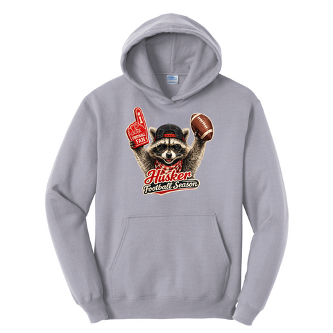 Nebraska Football Season Raccoon Hoodie | Cozy Game Day Pullover | Football Fan Sweatshirt