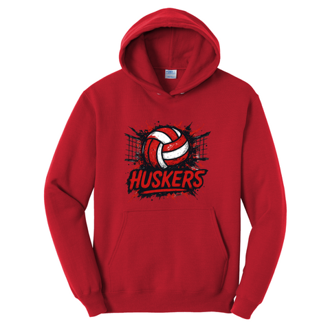 Huskers Splatter Volleyball Hoodie | Nebraska Game Day Sweatshirt
