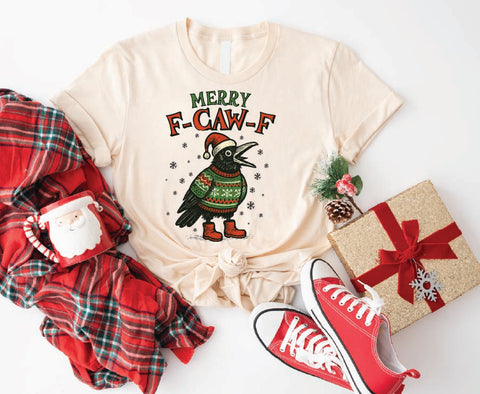 Merry F-Caw-F Funny Crow Christmas T-Shirt