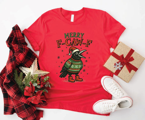 Merry F-Caw-F Funny Crow Christmas T-Shirt