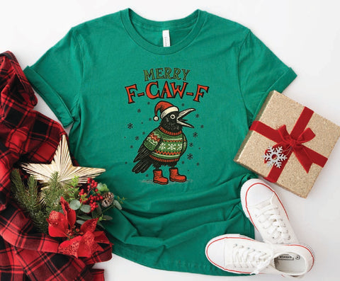 Merry F-Caw-F Funny Crow Christmas T-Shirt