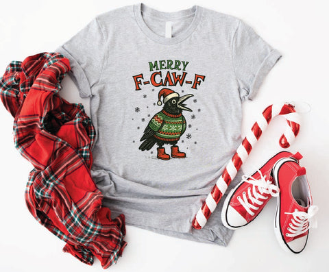 Merry F-Caw-F Funny Crow Christmas T-Shirt
