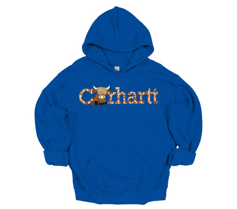 Carhartt Highland Cow Hoodie - Brown Spotted Cow Text
