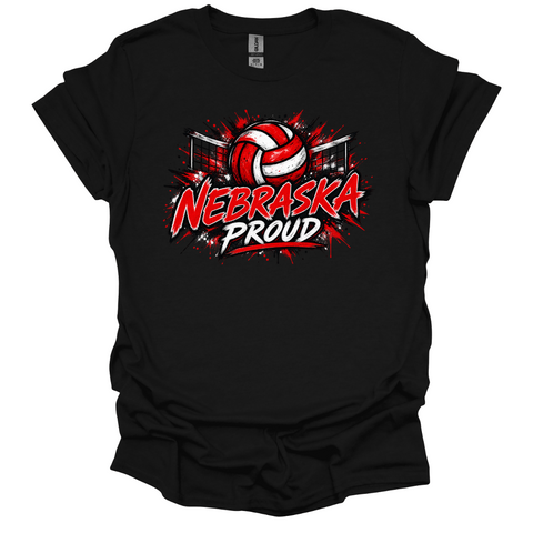 Nebraska Pride Volleyball Red & Black Splatter T-Shirt
