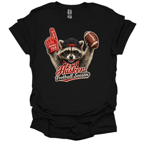 Nebraska Football Season Raccoon T-Shirt | Funny Game Day Tee | Football Fan Graphic Shirt