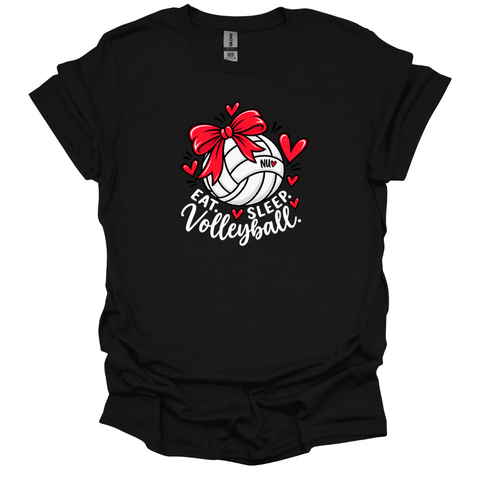 Eat Sleep Volleyball Bow T-Shirt | Cute Nebraska Volleyball Tee