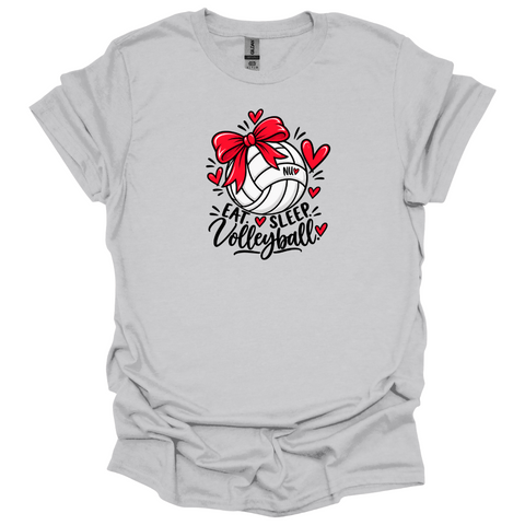 Eat Sleep Volleyball Bow T-Shirt | Cute Nebraska Volleyball Tee