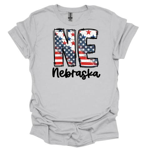 NE Nebraska Patriotic Graphic T-Shirt | Vintage American Flag State Tee | Soft Unisex Midwest Pride Shirt