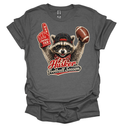 Nebraska Football Season Raccoon T-Shirt | Funny Game Day Tee | Football Fan Graphic Shirt