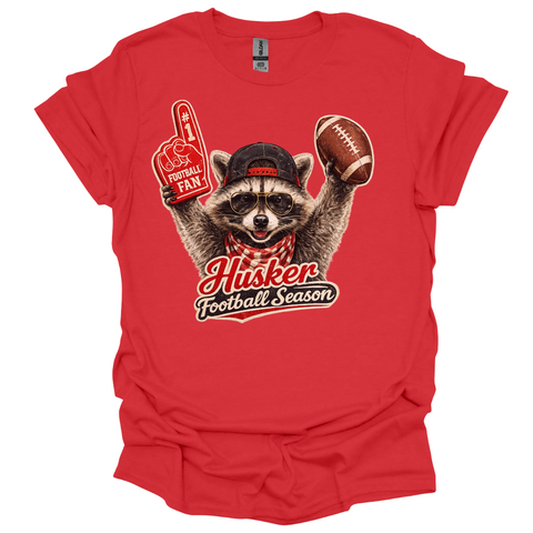 Nebraska Football Season Raccoon T-Shirt | Funny Game Day Tee | Football Fan Graphic Shirt