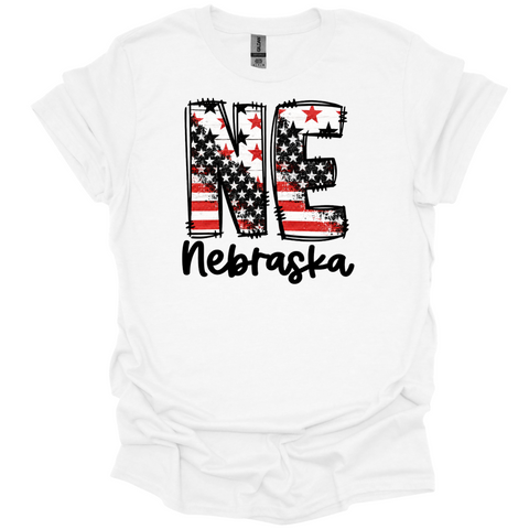 NE Nebraska Black & White American Flag T-Shirt | Vintage Patriotic Graphic Tee | Unisex State Pride Shirt
