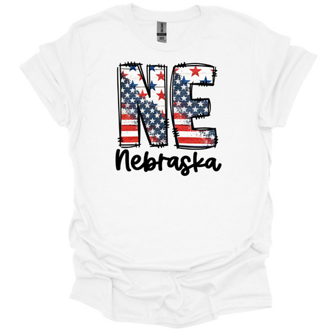 NE Nebraska Patriotic Graphic T-Shirt | Vintage American Flag State Tee | Soft Unisex Midwest Pride Shirt