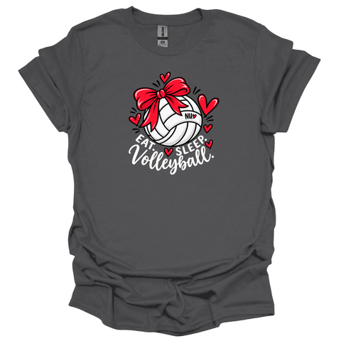 Eat Sleep Volleyball Bow T-Shirt | Cute Nebraska Volleyball Tee