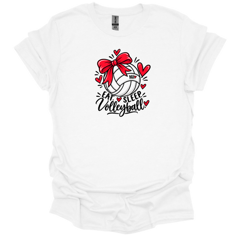Eat Sleep Volleyball Bow T-Shirt | Cute Nebraska Volleyball Tee