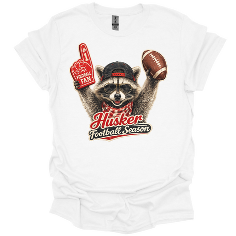 Nebraska Football Season Raccoon T-Shirt | Funny Game Day Tee | Football Fan Graphic Shirt