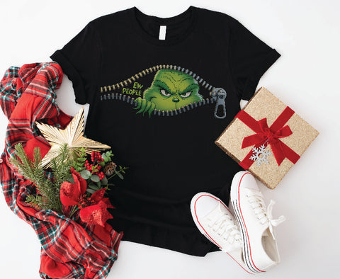 Grinch “EW PEOPLE” Peekaboo T-Shirt – Funny Christmas Zip Graphic