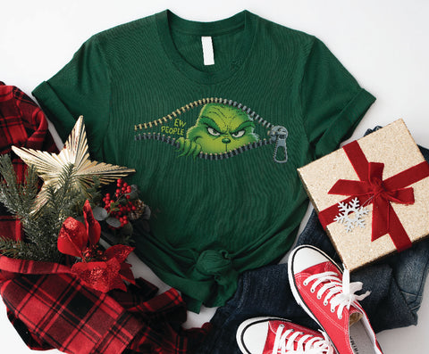 Grinch “EW PEOPLE” Peekaboo T-Shirt – Funny Christmas Zip Graphic