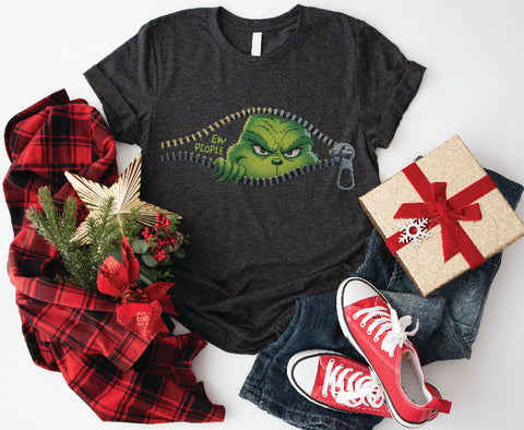 Grinch “EW PEOPLE” Peekaboo T-Shirt – Funny Christmas Zip Graphic