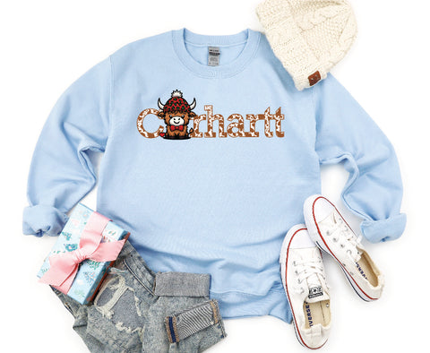 Carhartt Highland Cow Christmas Crewneck Sweatshirt - Brown Cow Text