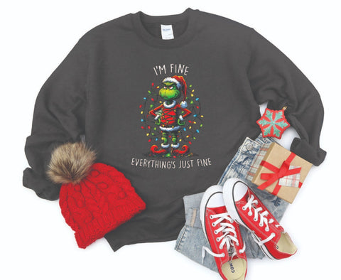 I'm Fine, Everything's Just Fine Grinch Sweatshirt - Cozy Crewneck