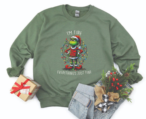 I'm Fine, Everything's Just Fine Grinch Sweatshirt - Cozy Crewneck
