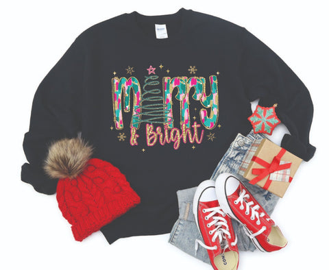 Merry and Bright Painted Christmas Sweatshirt - Cozy Crewneck