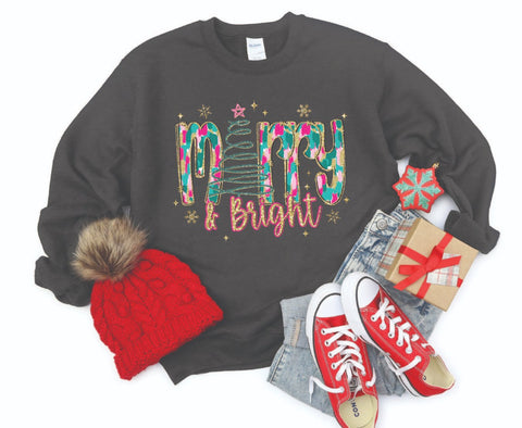 Merry and Bright Painted Christmas Sweatshirt - Cozy Crewneck