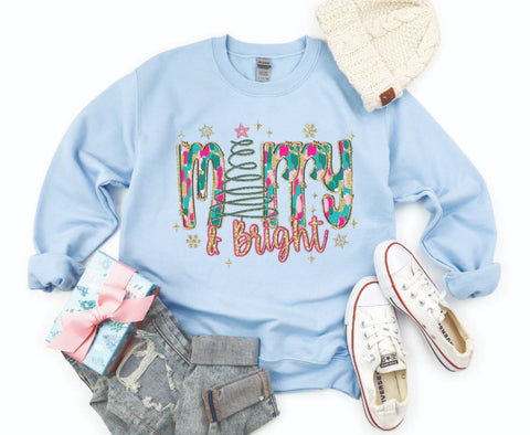 Merry and Bright Painted Christmas Sweatshirt - Cozy Crewneck