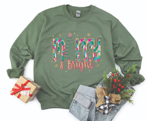 Merry and Bright Painted Christmas Sweatshirt - Cozy Crewneck