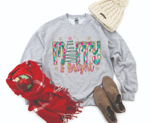 Merry and Bright Painted Christmas Sweatshirt - Cozy Crewneck