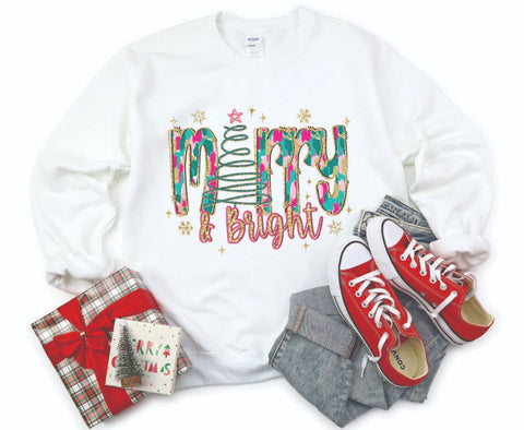 Merry and Bright Painted Christmas Sweatshirt - Cozy Crewneck