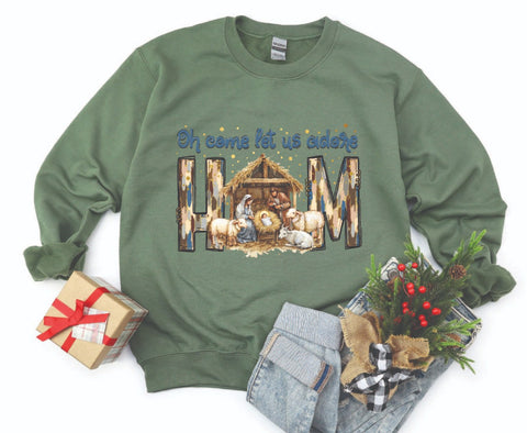 Oh Come Let Us Adore Him Nativity Sweatshirt - Cozy Crewneck