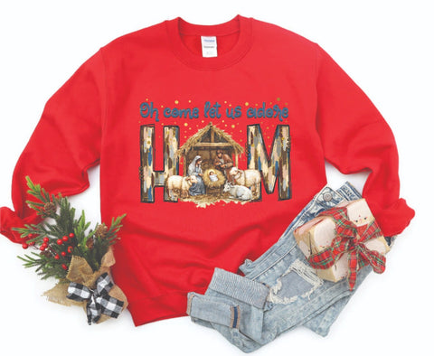 Oh Come Let Us Adore Him Nativity Sweatshirt - Cozy Crewneck