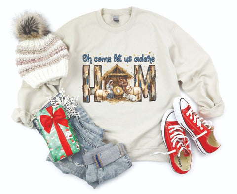 Oh Come Let Us Adore Him Nativity Sweatshirt - Cozy Crewneck