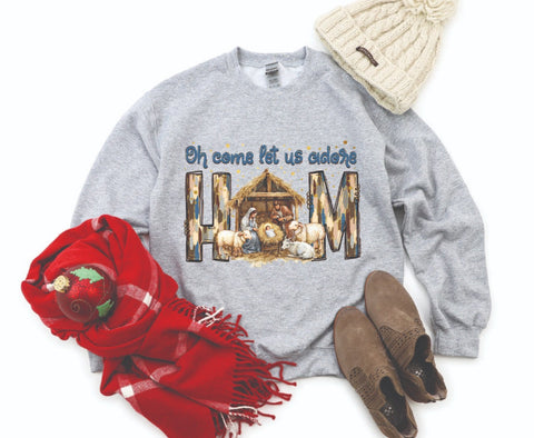 Oh Come Let Us Adore Him Nativity Sweatshirt - Cozy Crewneck