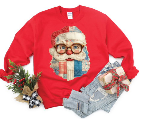 Patchwork Santa Sweatshirt – Quilted Holiday Cheer