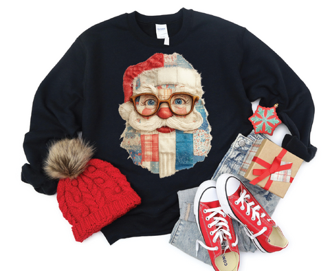 Patchwork Santa Sweatshirt – Quilted Holiday Cheer