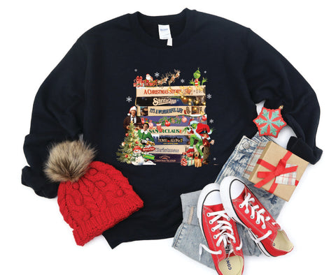 2024 Vintage Christmas VHS sweatshirt with a retro design inspired by 90s holiday movies, perfect for fans of vintage Christmas nostalgia.

