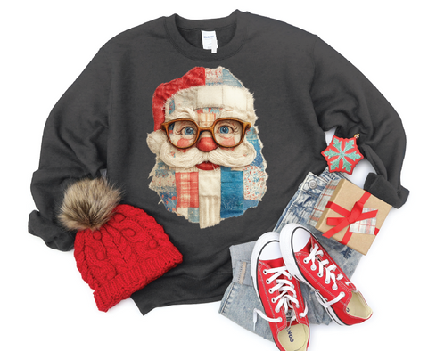 Patchwork Santa Sweatshirt – Quilted Holiday Cheer