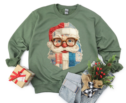 Patchwork Santa Sweatshirt – Quilted Holiday Cheer