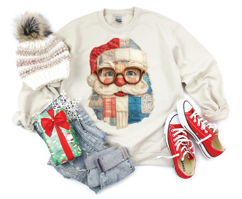 Patchwork Santa Sweatshirt – Quilted Holiday Cheer