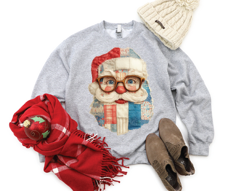 Patchwork Santa Sweatshirt – Quilted Holiday Cheer