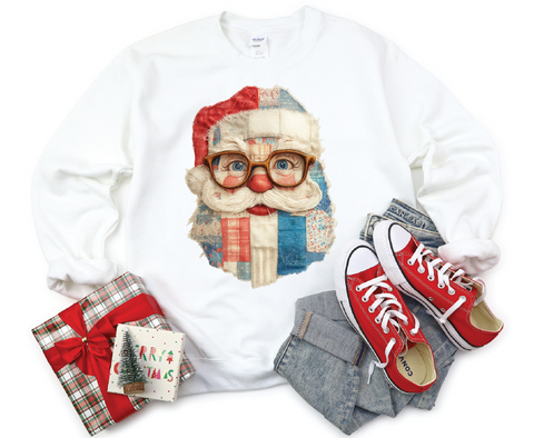 Patchwork Santa Sweatshirt – Quilted Holiday Cheer