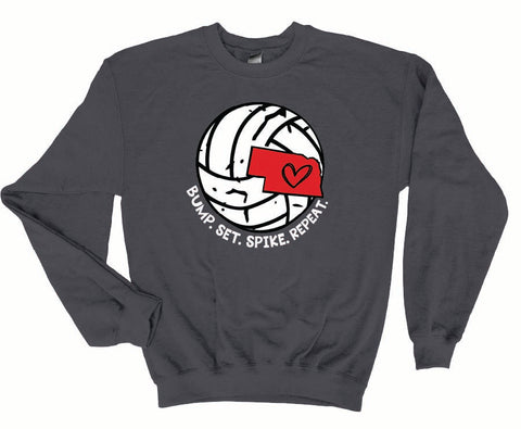 Nebraska Volleyball Sweatshirt – Bump Set Spike Repeat – Husker Pride
