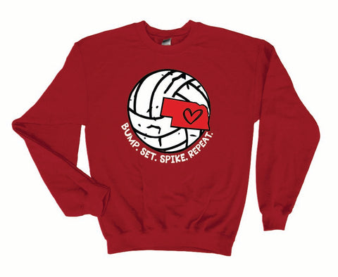 Nebraska Volleyball Sweatshirt – Bump Set Spike Repeat – Husker Pride