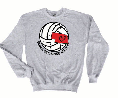 Nebraska Volleyball Sweatshirt – Bump Set Spike Repeat – Husker Pride