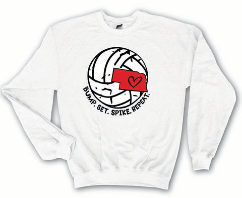 Nebraska Volleyball Sweatshirt – Bump Set Spike Repeat – Husker Pride