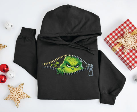 Grinch "EW PEOPLE" Peekaboo Hoodie – Funny Christmas Zip Design