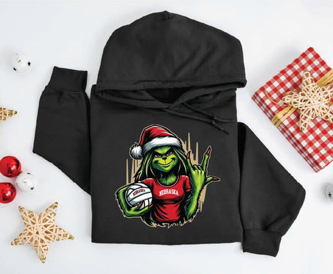 Rockin’ Nebraska Volleyball Christmas Grinch Hoodie